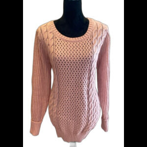 Soft Pink Womens Crew Sweater Size Large Open Weave Oversized Cable Knit Unique